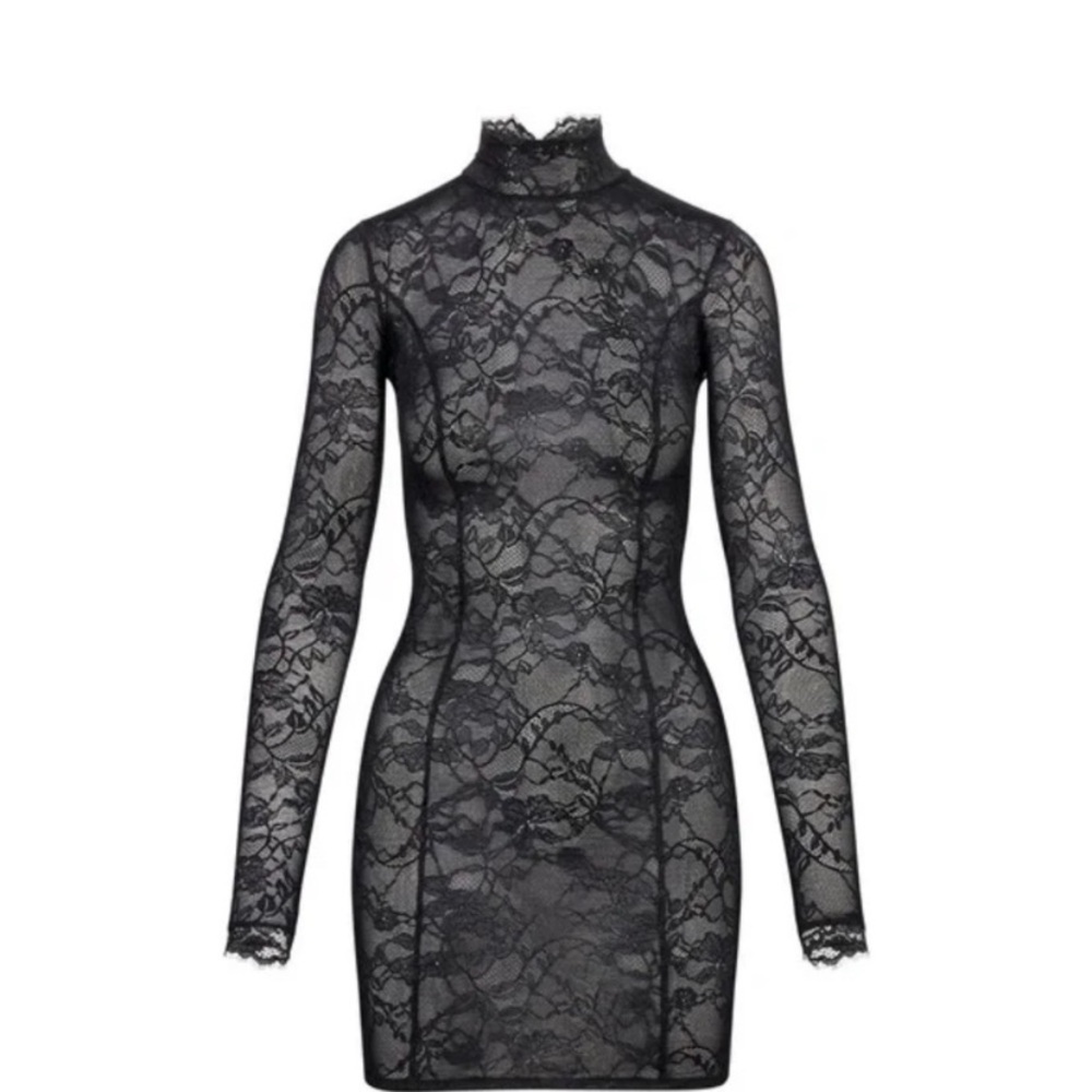 SKIMS Lace Turtleneck Dress in Onyx/Black Medium